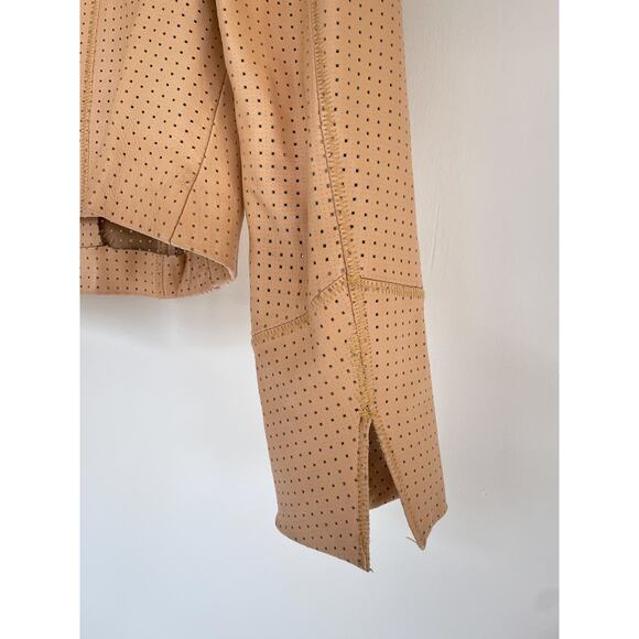 J'ENVIE New York Tan Perforated Leather Open Tied Jacket Sz L Avant Garde - Picture 9 of 9
